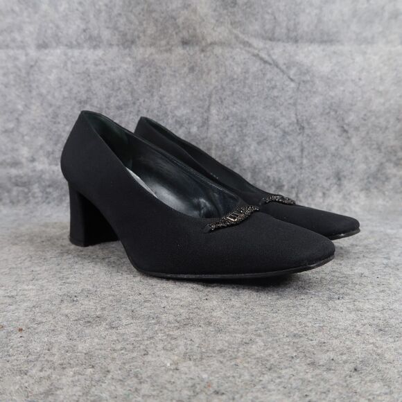 Stuart Weitzman Shoes Womens 7 Pumps Classic Black Formal Block Heel Square Toe - Picture 1 of 13